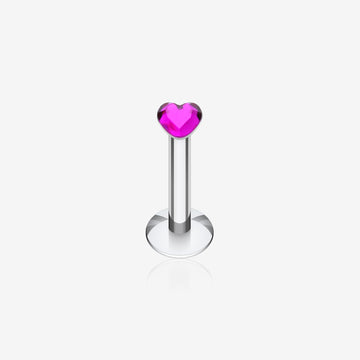 Heart Gem Top Internally Threaded Labret-Fuchsia